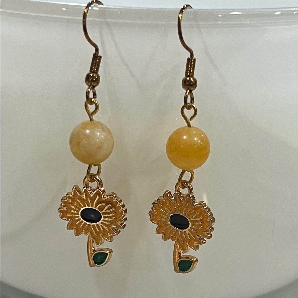 Elegant Gold and Yellow Floral Earrings